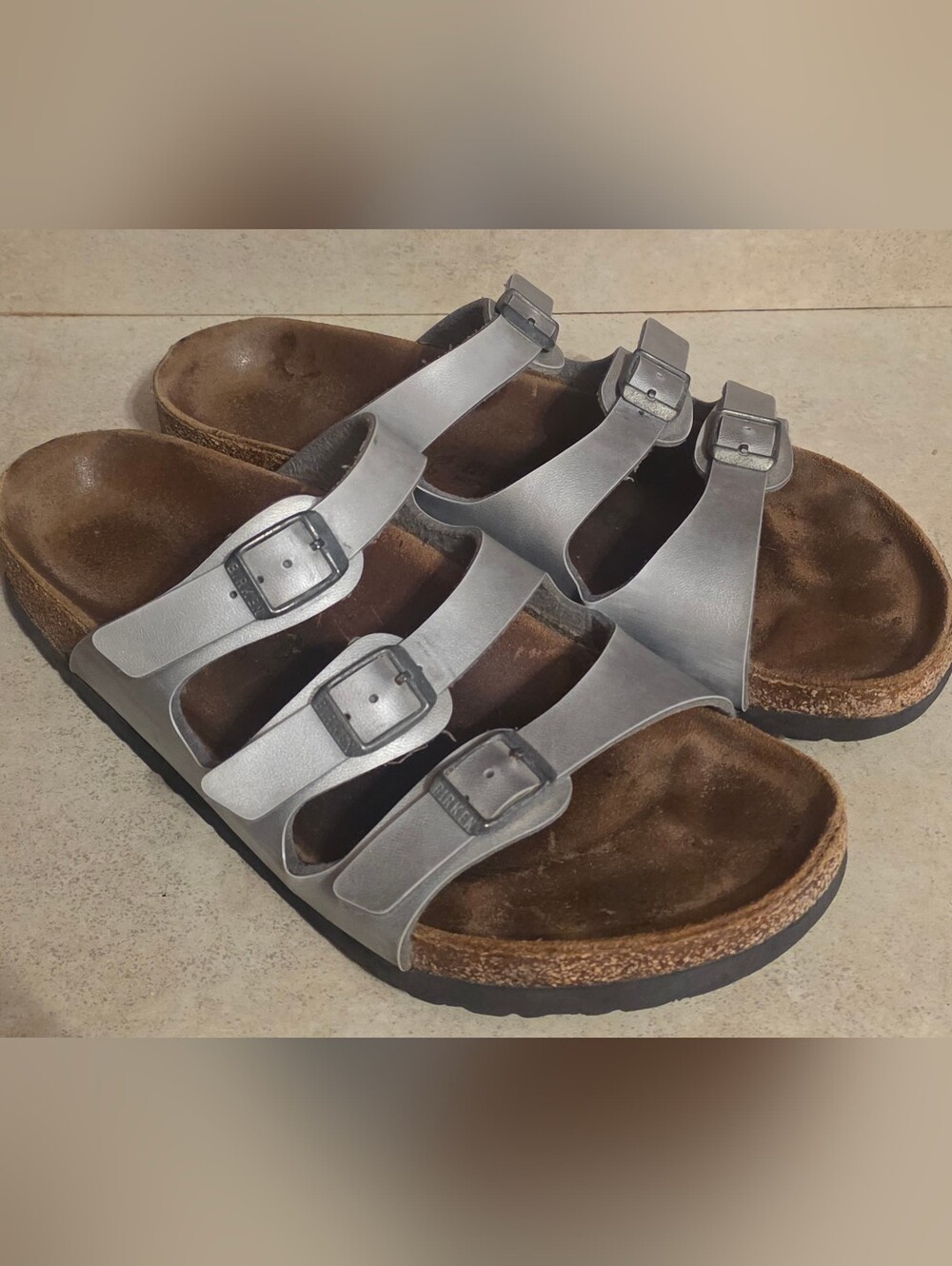 Birkenstock Florida Ladies Size 10 Silver Gray Sandals